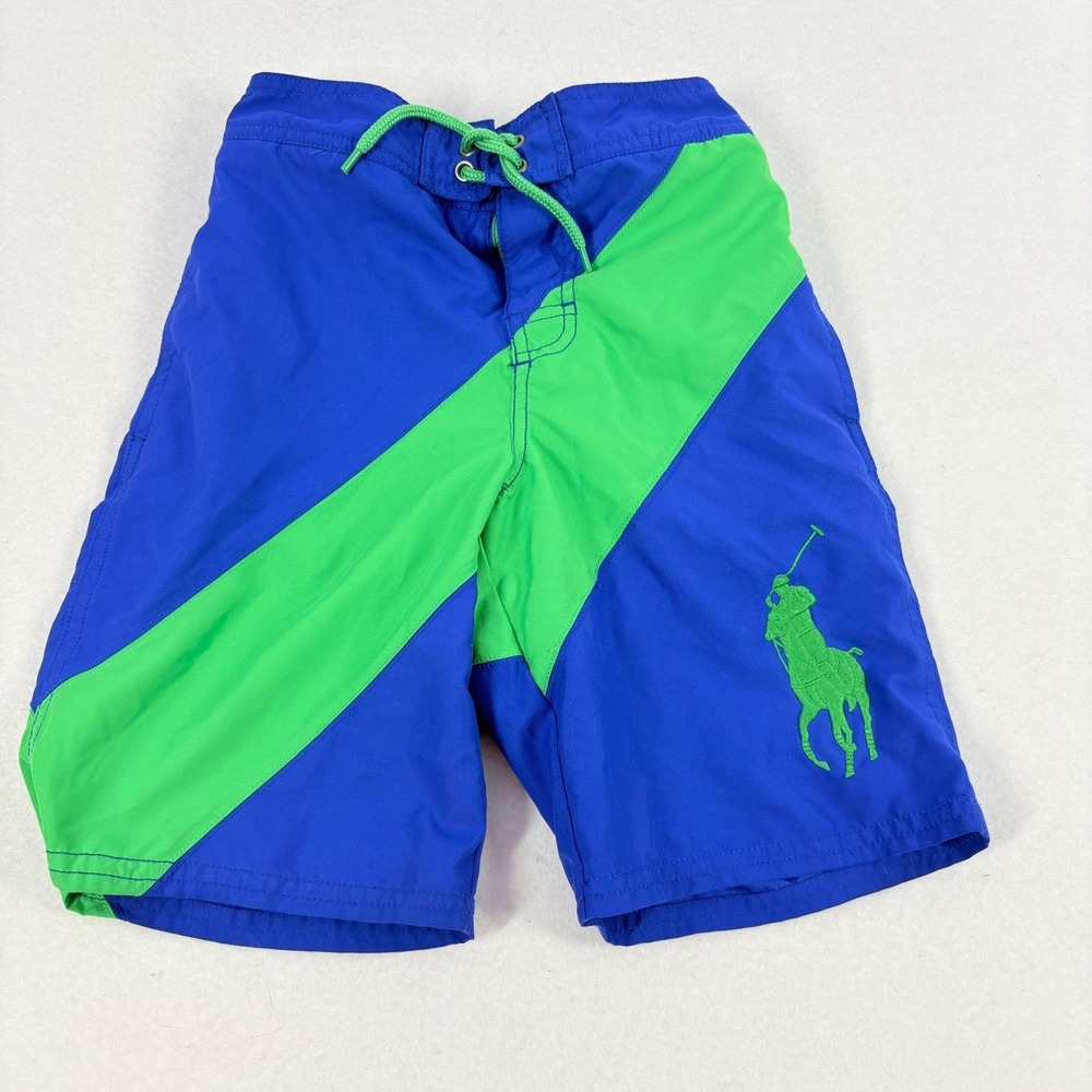 Polo Ralph Lauren Swimsuit Trunks Kids Size 8 Blue Green Colorblock Pony Preppy